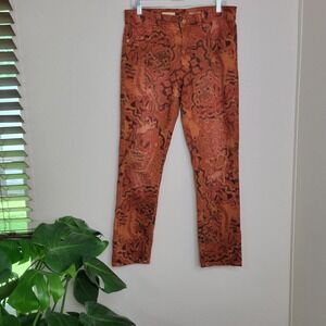 Anthropologie Pilcro Slim Boyfriend Printed Jeans Distressed Denim Orange 28‎